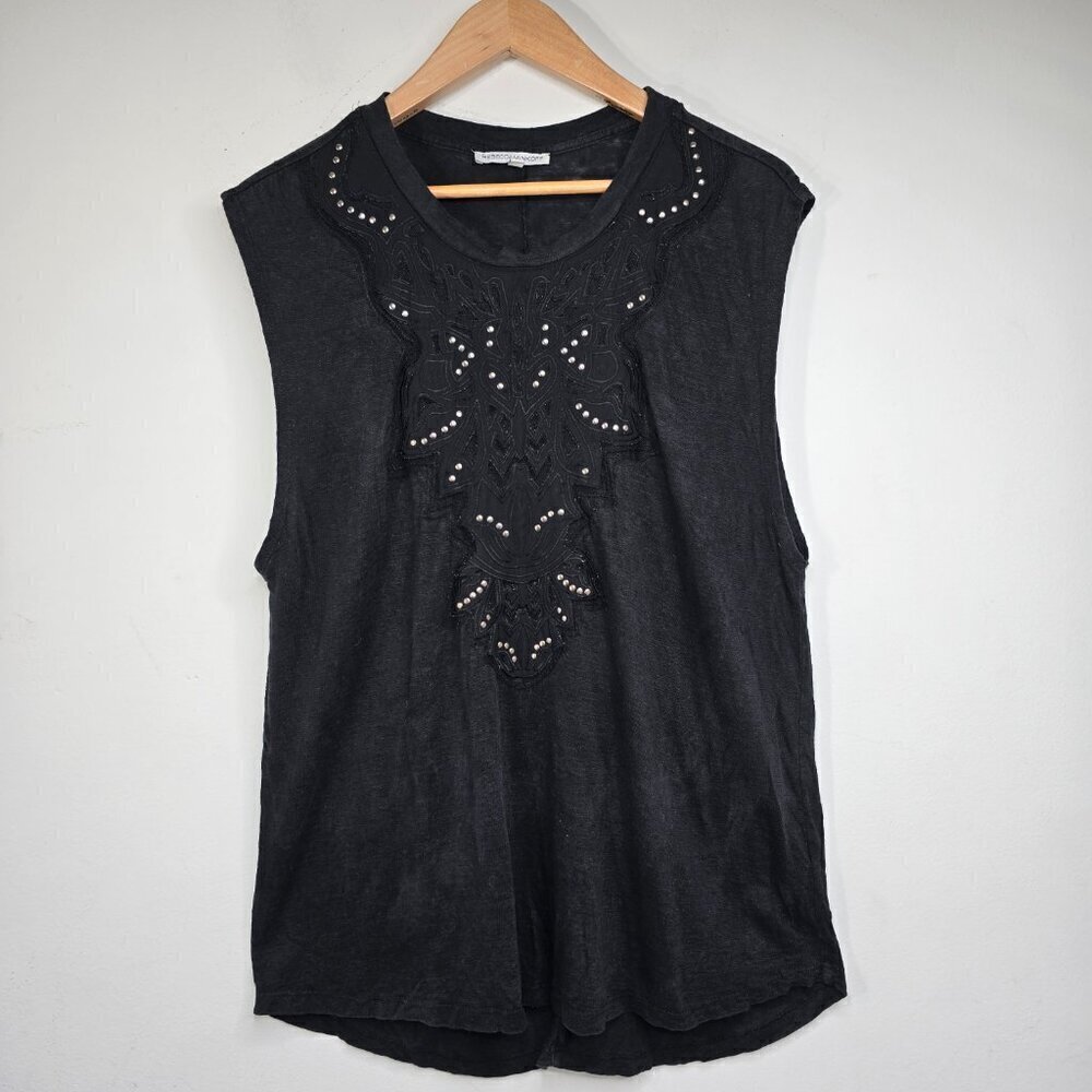 Rebecca Minkoff Black Studded Crochet Sleeveless Top Goth Punk Whimsigoth